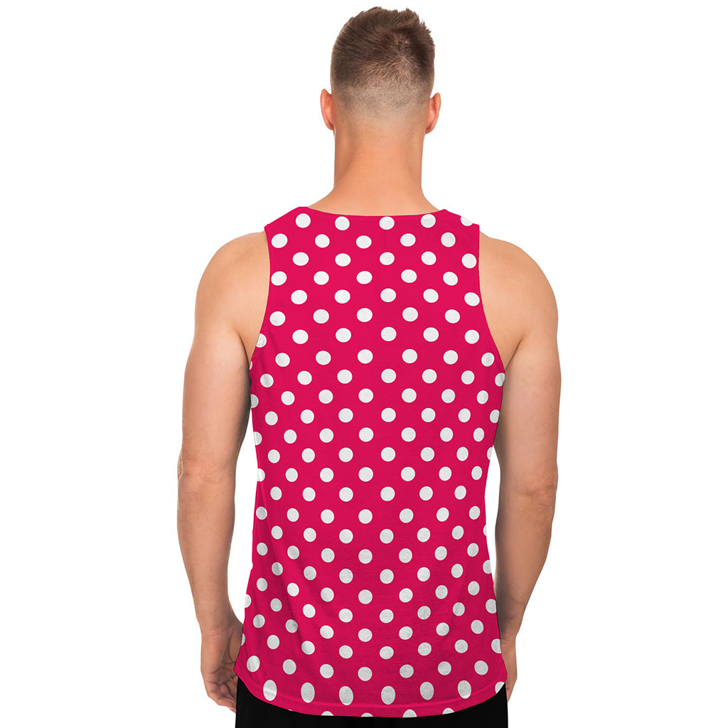 Hot Pink And White Polka Dot Print Men's Tank Top
