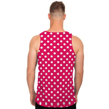 Hot Pink And White Polka Dot Print Men's Tank Top
