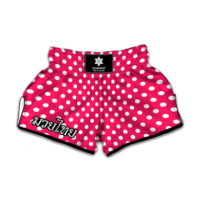 Hot Pink And White Polka Dot Print Muay Thai Boxing Shorts