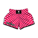 Hot Pink And White Polka Dot Print Muay Thai Boxing Shorts