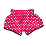 Hot Pink And White Polka Dot Print Muay Thai Boxing Shorts