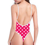 Hot Pink And White Polka Dot Print One Piece High Cut Swimsuit