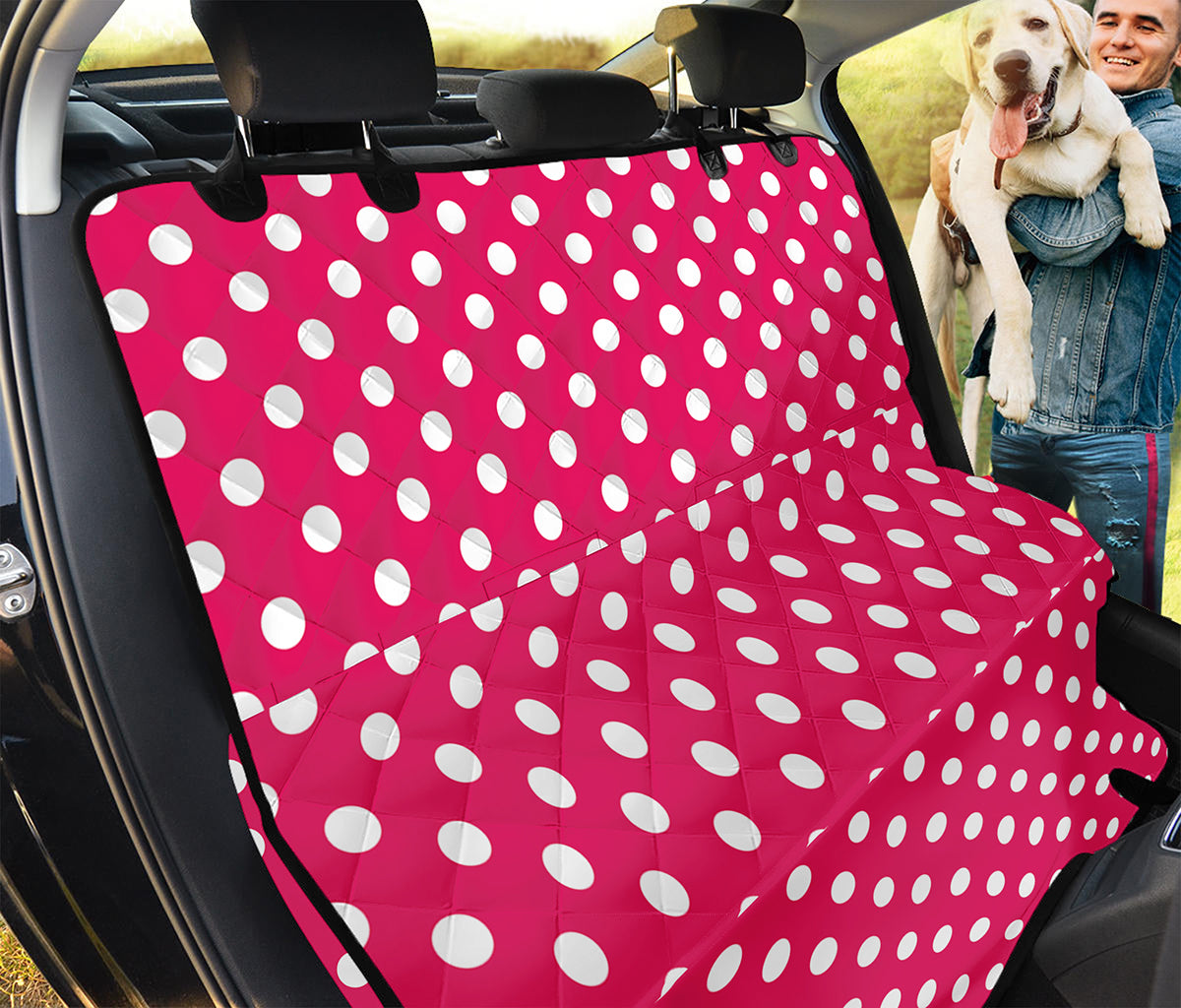 Hot Pink And White Polka Dot Print Pet Car Back Seat Cover