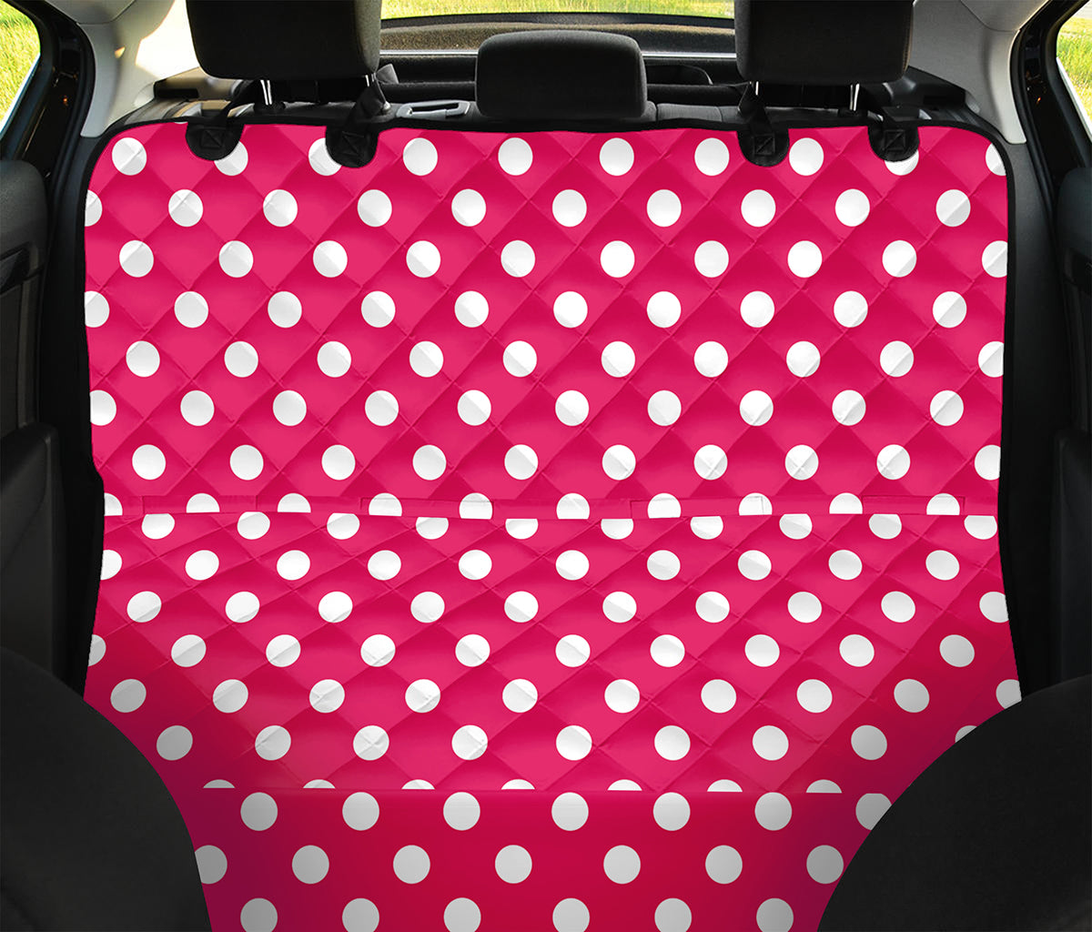 Hot Pink And White Polka Dot Print Pet Car Back Seat Cover