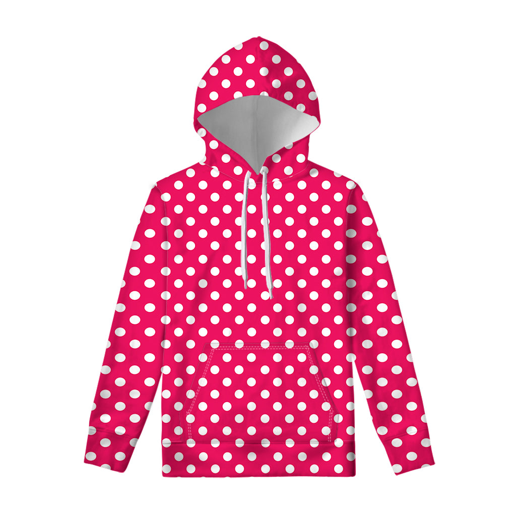 Hot Pink And White Polka Dot Print Pullover Hoodie