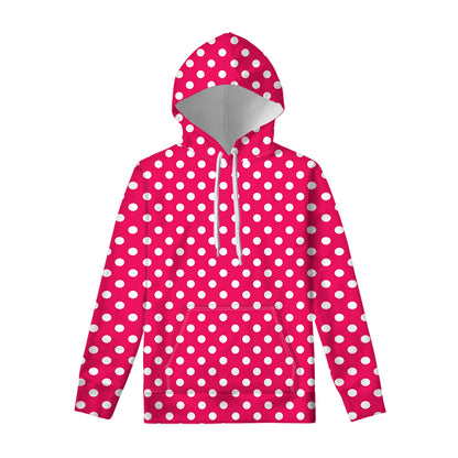 Hot Pink And White Polka Dot Print Pullover Hoodie