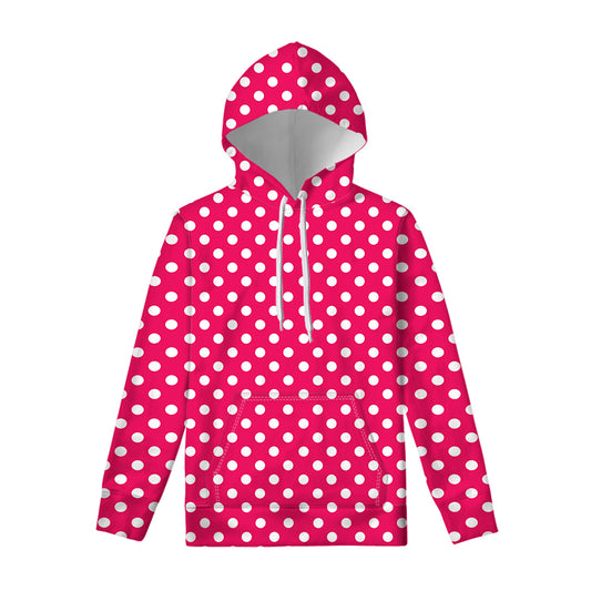 Hot Pink And White Polka Dot Print Pullover Hoodie