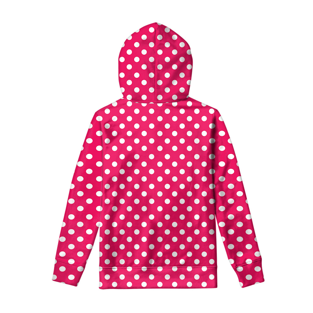 Hot Pink And White Polka Dot Print Pullover Hoodie