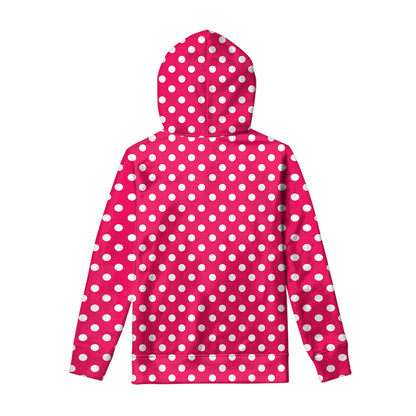 Hot Pink And White Polka Dot Print Pullover Hoodie