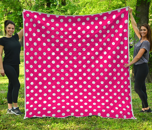 Hot Pink And White Polka Dot Print Quilt