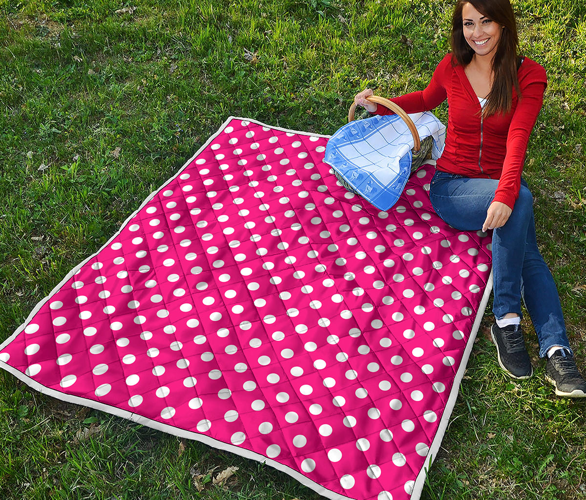 Hot Pink And White Polka Dot Print Quilt