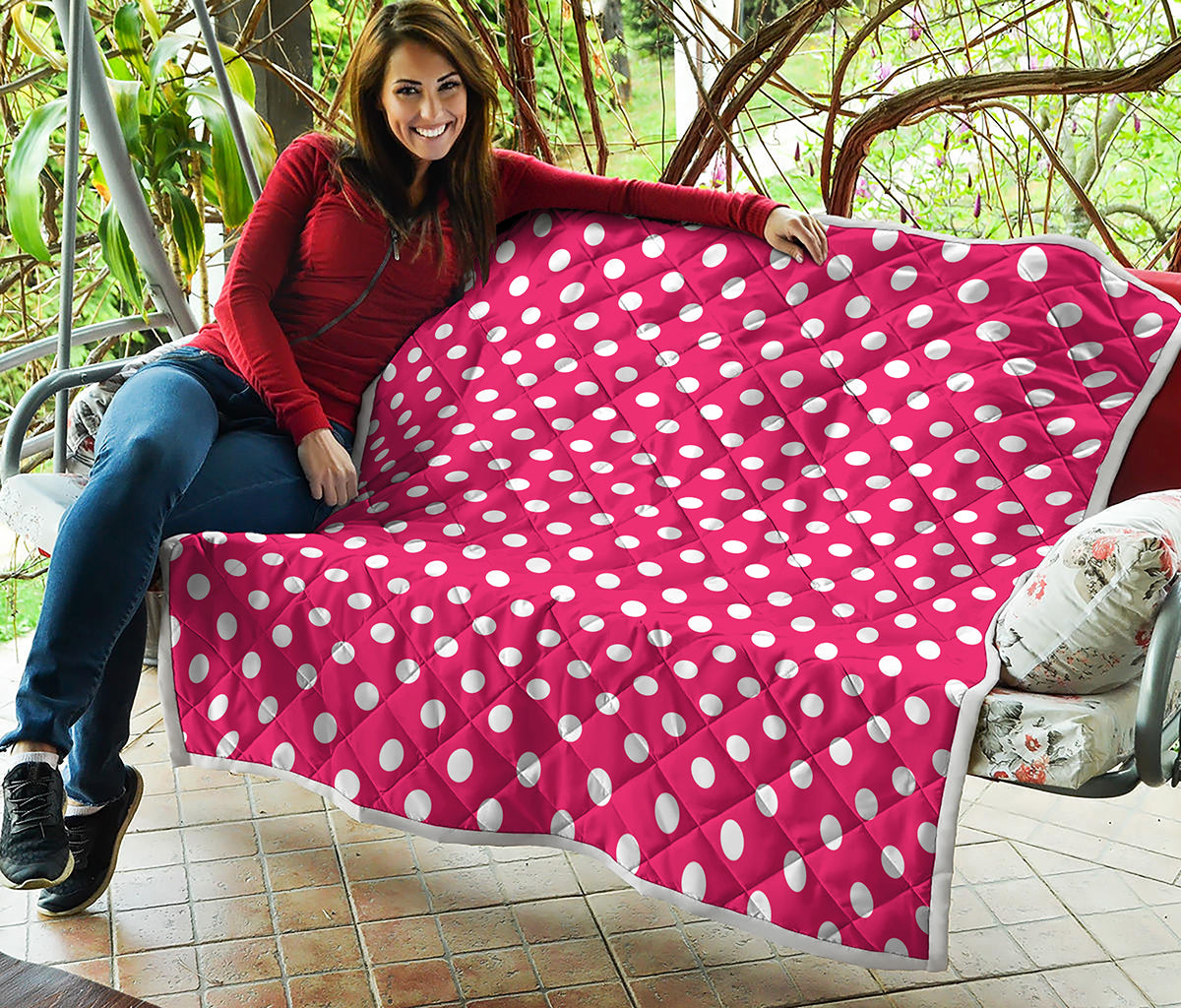 Hot Pink And White Polka Dot Print Quilt