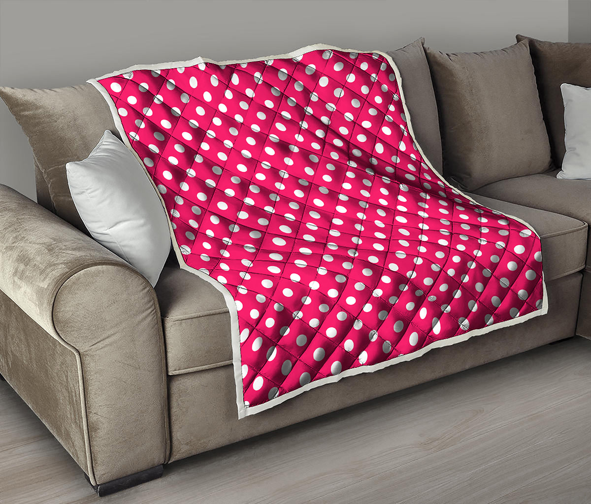 Hot Pink And White Polka Dot Print Quilt