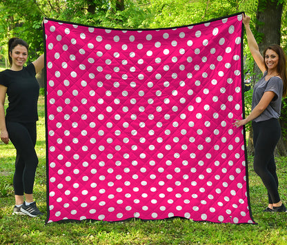 Hot Pink And White Polka Dot Print Quilt
