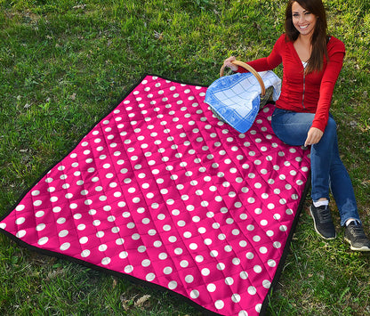 Hot Pink And White Polka Dot Print Quilt