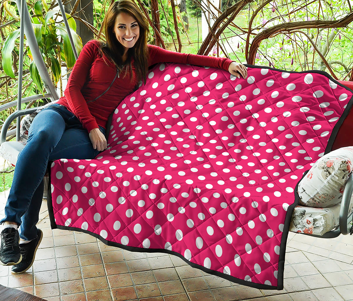 Hot Pink And White Polka Dot Print Quilt