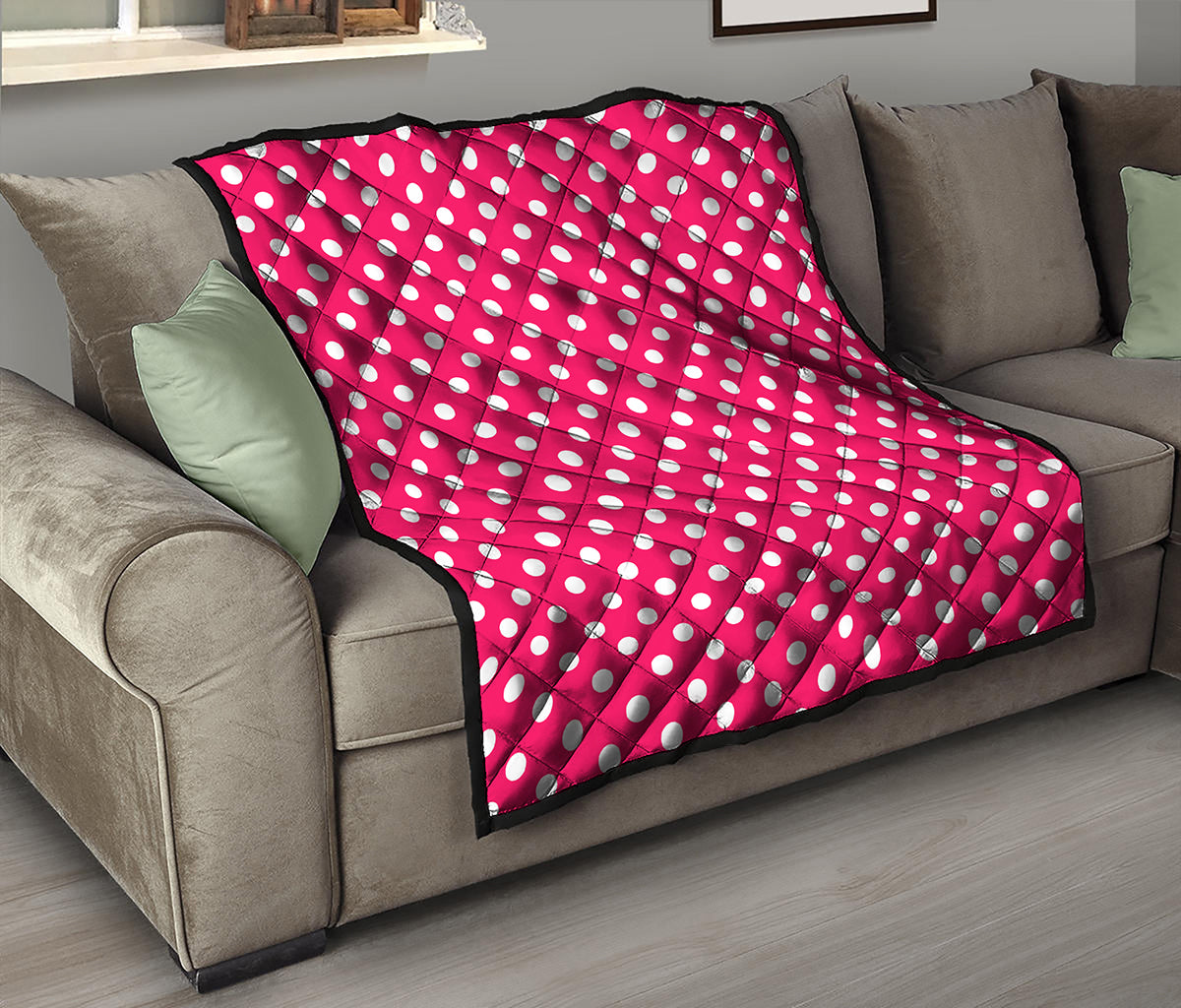 Hot Pink And White Polka Dot Print Quilt
