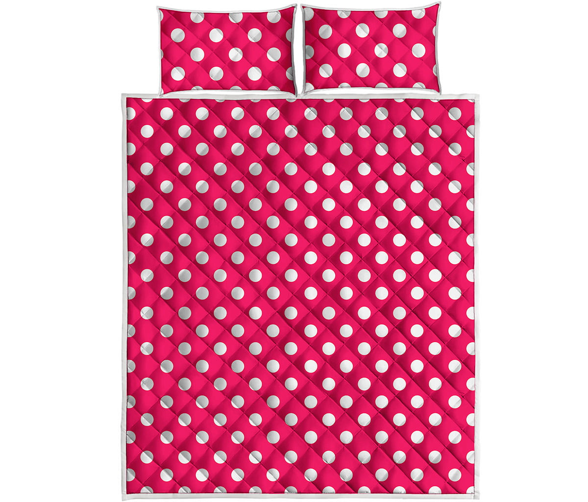 Hot Pink And White Polka Dot Print Quilt Bed Set