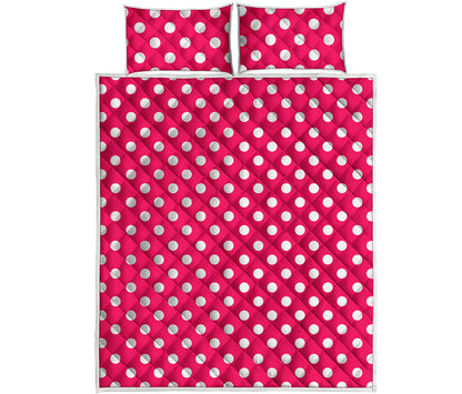 Hot Pink And White Polka Dot Print Quilt Bed Set