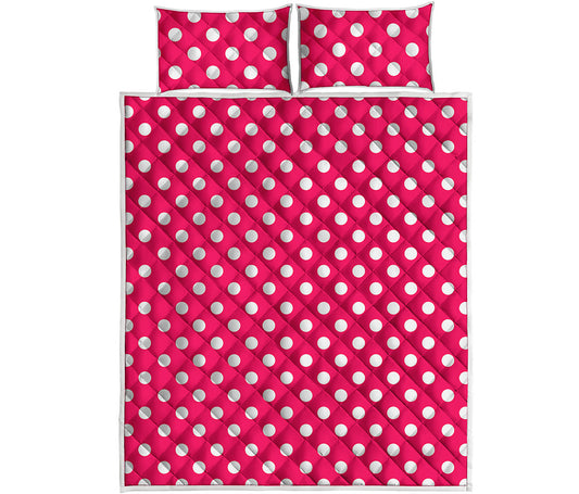 Hot Pink And White Polka Dot Print Quilt Bed Set