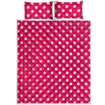 Hot Pink And White Polka Dot Print Quilt Bed Set