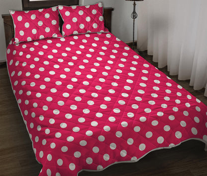 Hot Pink And White Polka Dot Print Quilt Bed Set