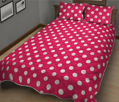 Hot Pink And White Polka Dot Print Quilt Bed Set