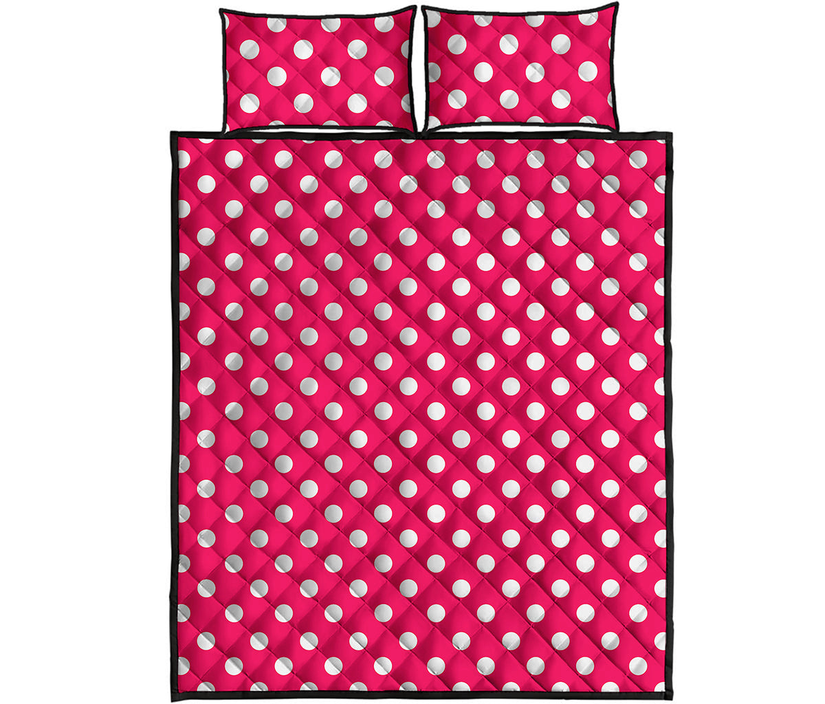 Hot Pink And White Polka Dot Print Quilt Bed Set