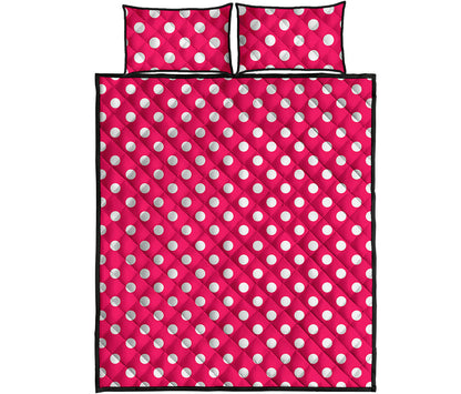 Hot Pink And White Polka Dot Print Quilt Bed Set