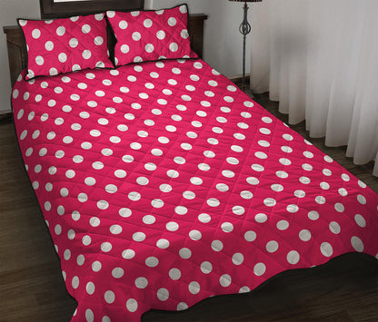 Hot Pink And White Polka Dot Print Quilt Bed Set