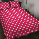 Hot Pink And White Polka Dot Print Quilt Bed Set
