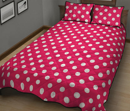 Hot Pink And White Polka Dot Print Quilt Bed Set