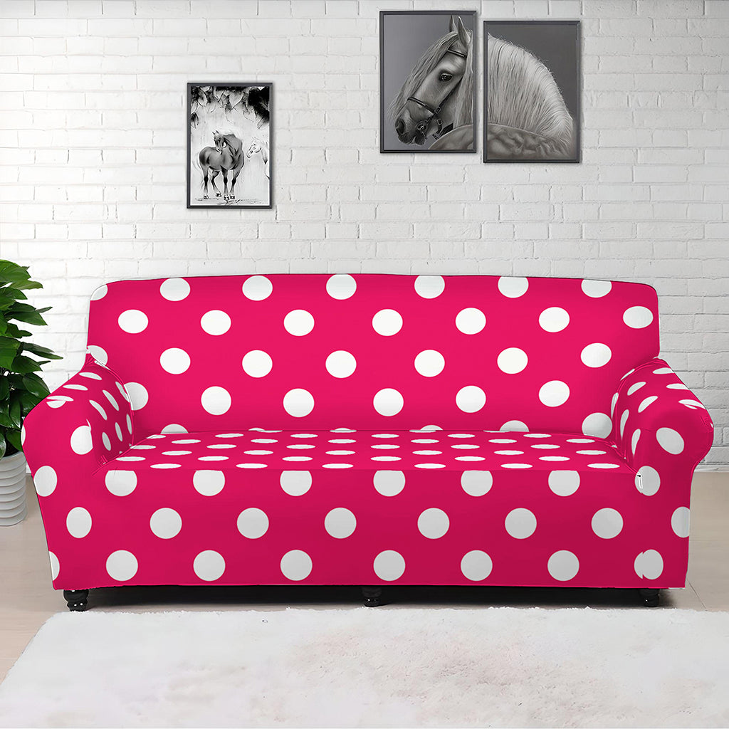 Hot Pink And White Polka Dot Print Sofa Cover