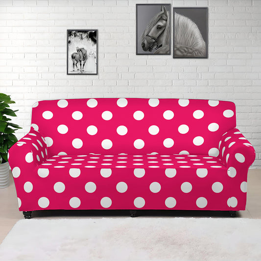 Hot Pink And White Polka Dot Print Sofa Cover