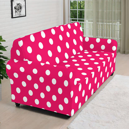 Hot Pink And White Polka Dot Print Sofa Cover