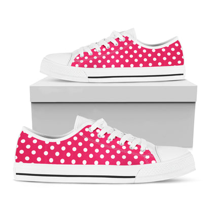 Hot Pink And White Polka Dot Print White Low Top Shoes