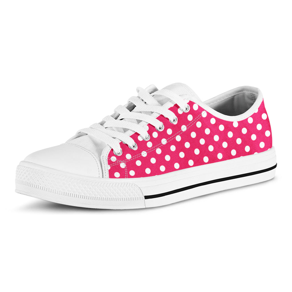 Hot Pink And White Polka Dot Print White Low Top Shoes