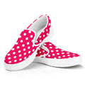 Hot Pink And White Polka Dot Print White Slip On Sneakers