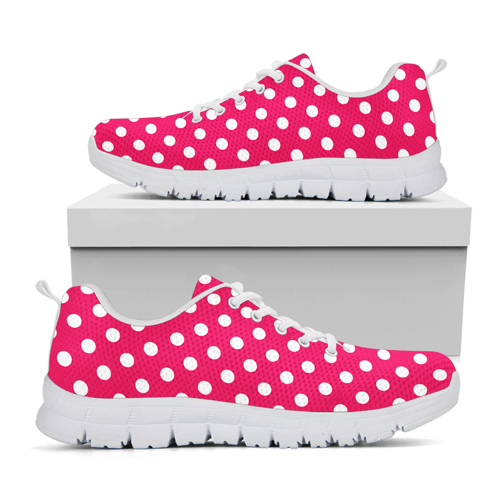 Hot Pink And White Polka Dot Print White Sneakers