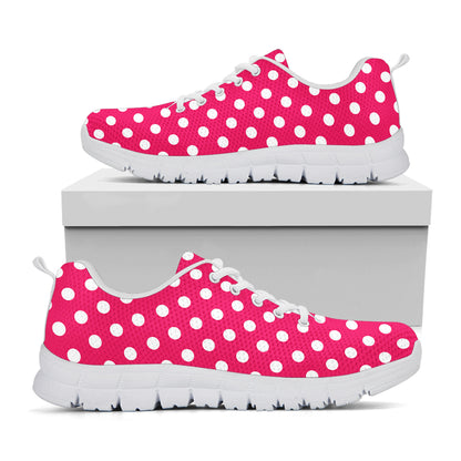 Hot Pink And White Polka Dot Print White Sneakers
