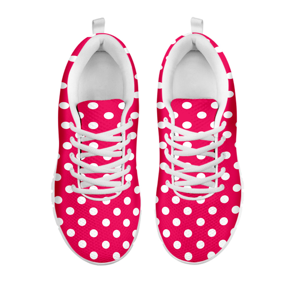 Hot Pink And White Polka Dot Print White Sneakers