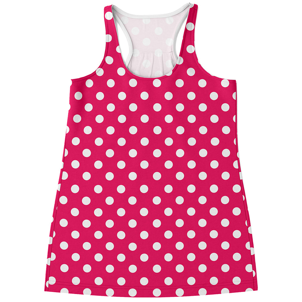 Hot Pink And White Polka Dot Print Women's Racerback Tank Top