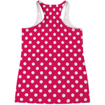 Hot Pink And White Polka Dot Print Women's Racerback Tank Top