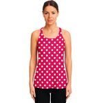 Hot Pink And White Polka Dot Print Women's Racerback Tank Top
