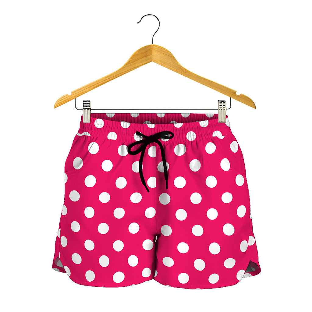 Hot Pink And White Polka Dot Print Women's Shorts