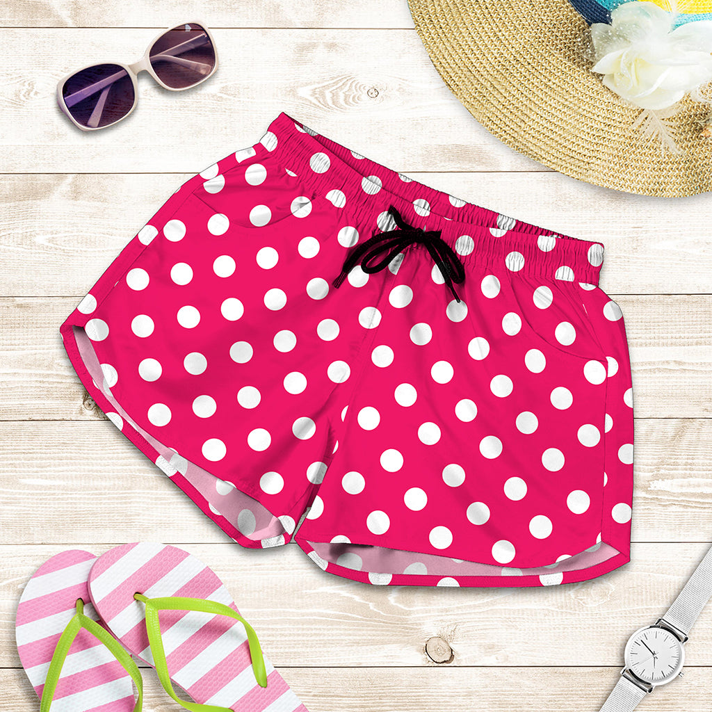 Hot Pink And White Polka Dot Print Women's Shorts