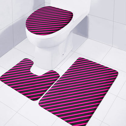 Hot Pink Black And Blue Stripes Print 3 Piece Bath Mat Set