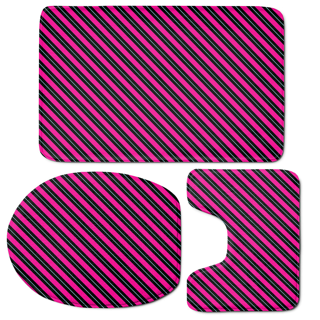 Hot Pink Black And Blue Stripes Print 3 Piece Bath Mat Set