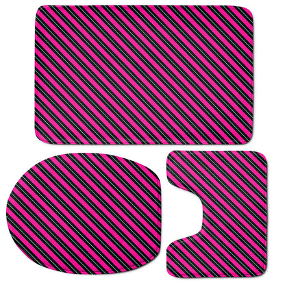 Hot Pink Black And Blue Stripes Print 3 Piece Bath Mat Set