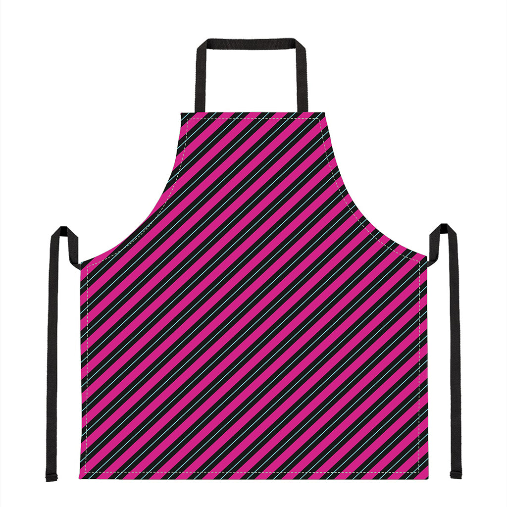Hot Pink Black And Blue Stripes Print Apron